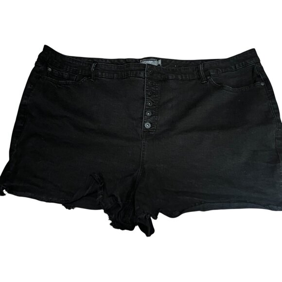 Torrid Button Front Raw Hem Denim Shorts Sz 30 (4X) Womens Black Pockets - Picture 14 of 16